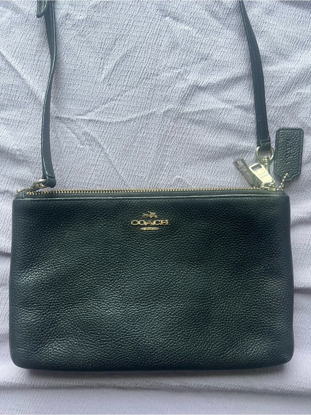 COACH Lyla double zip Black Pebbled Leather shoulder bag
